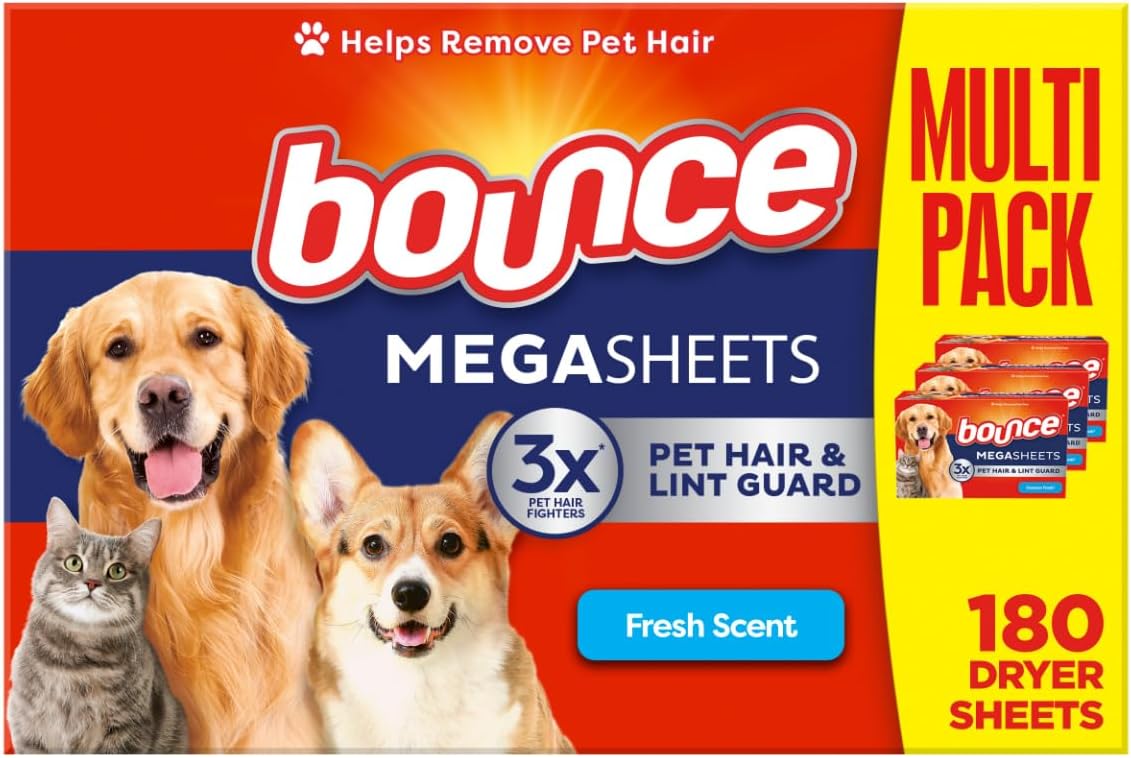 Bounce Pet Hair Lint Guard Mega Dryer Sheets 180 Count