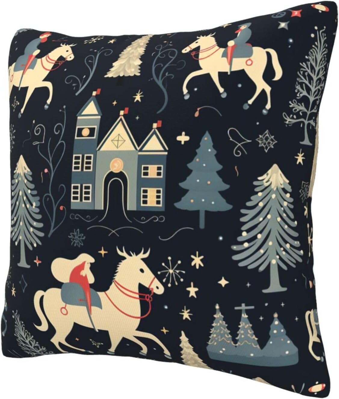 Ogniwo House Deer Tree Christmas Throw Pillow Soft 12x12 Inch Cushion Case