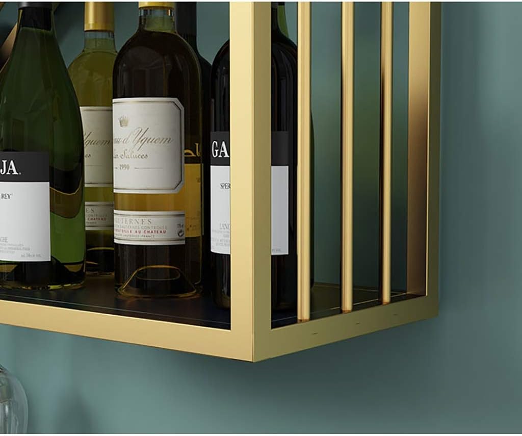 Wall-Mounted Wine Rack Gold Wrought Iron Storage Holder