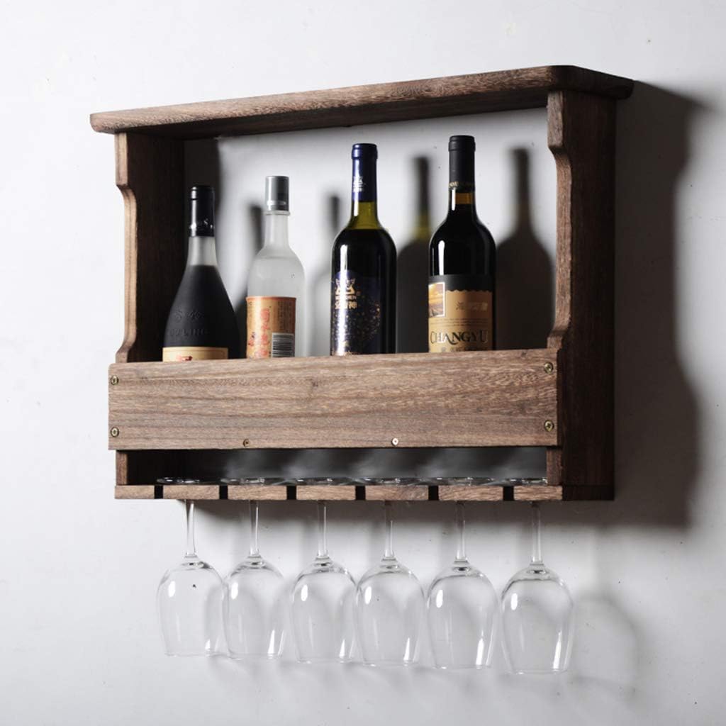 Retro Wall Mounted Wine Rack 6 Bottles 6 Glasses