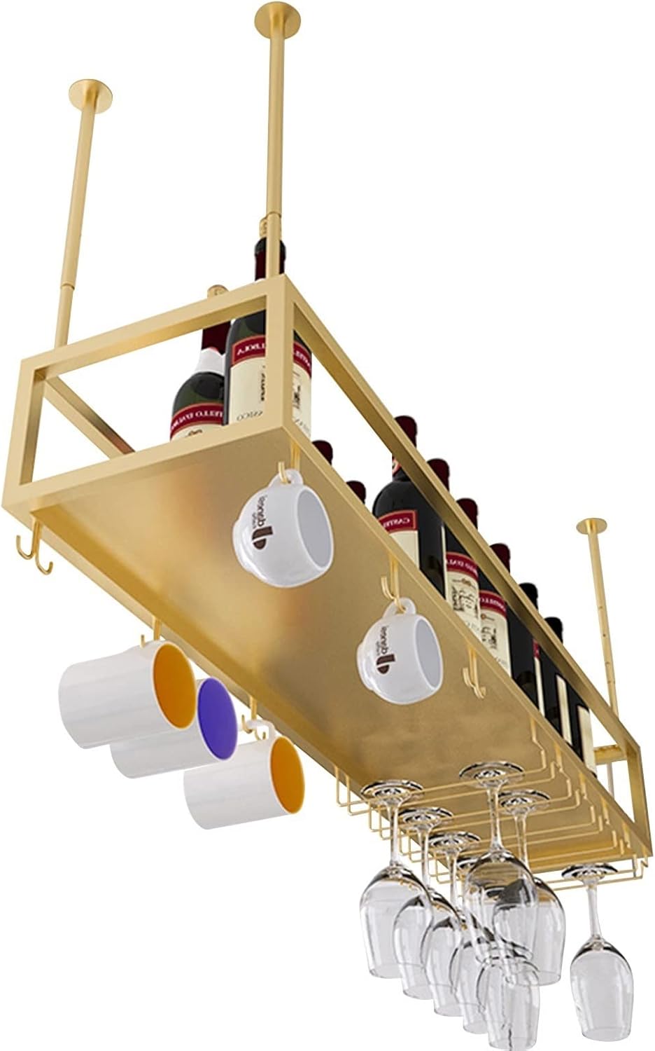 Suuim Ceiling Wine Rack with Adjustable Hanging Glass Holder