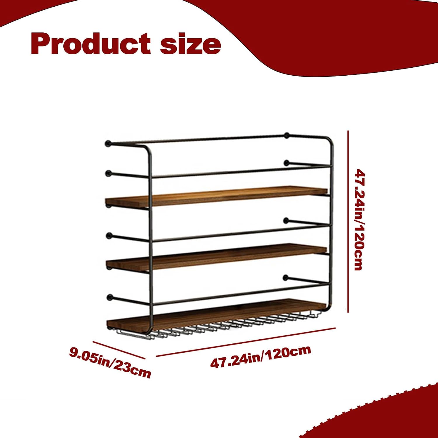 47in Industrial Wall Wine Rack 3-Tiers