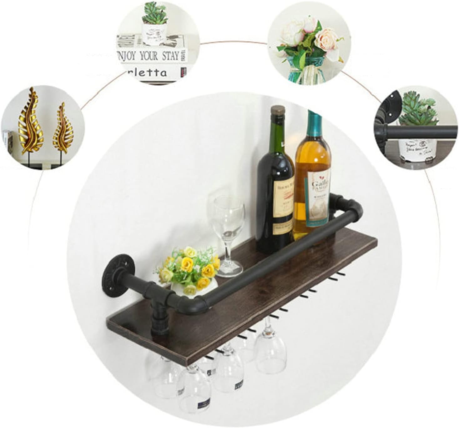 Generic Wall-Mounted Wine Rack Cabinet Metal and Wood