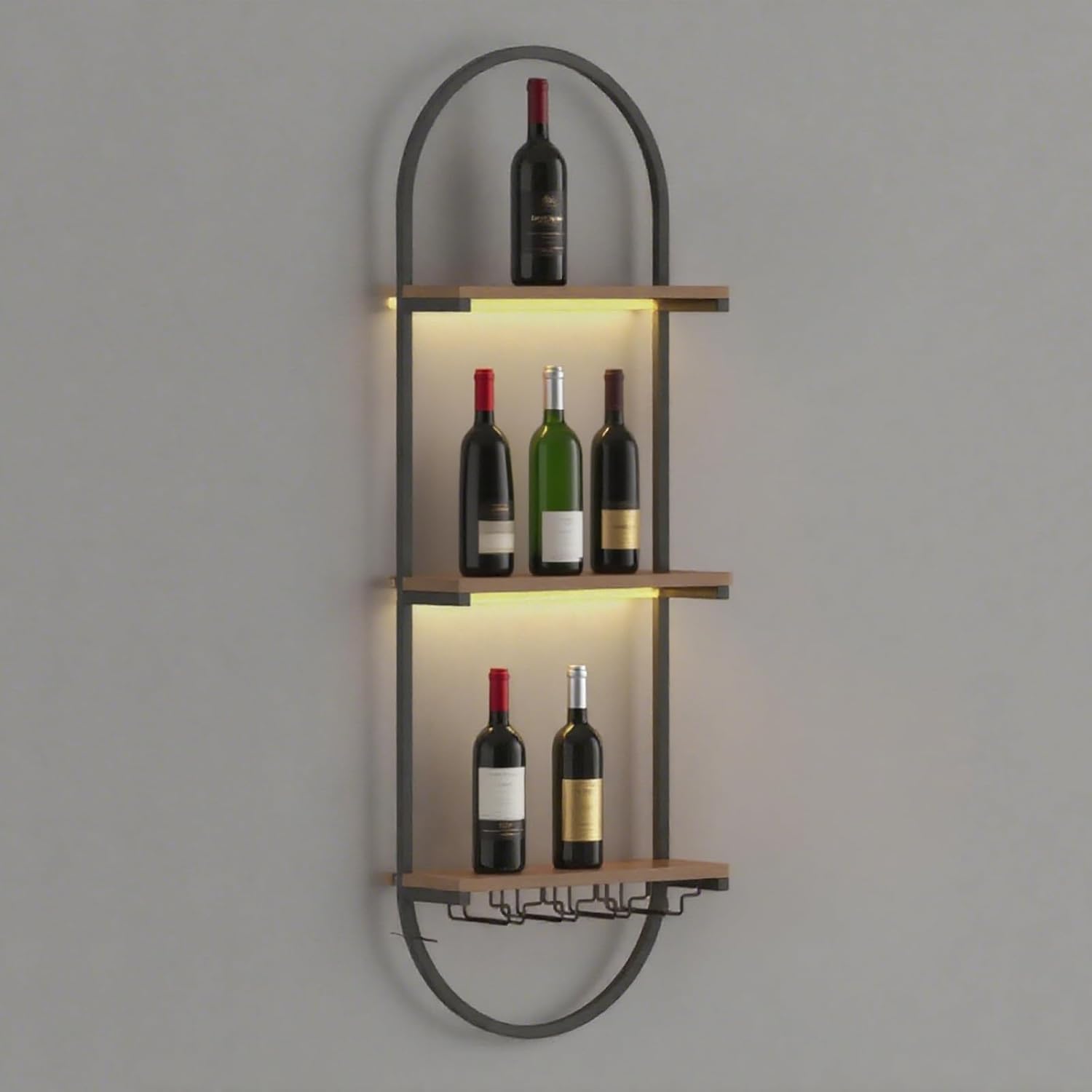 RAJYQODIS Wall Mounted Wine Rack 3-Tier Black Industrial Style