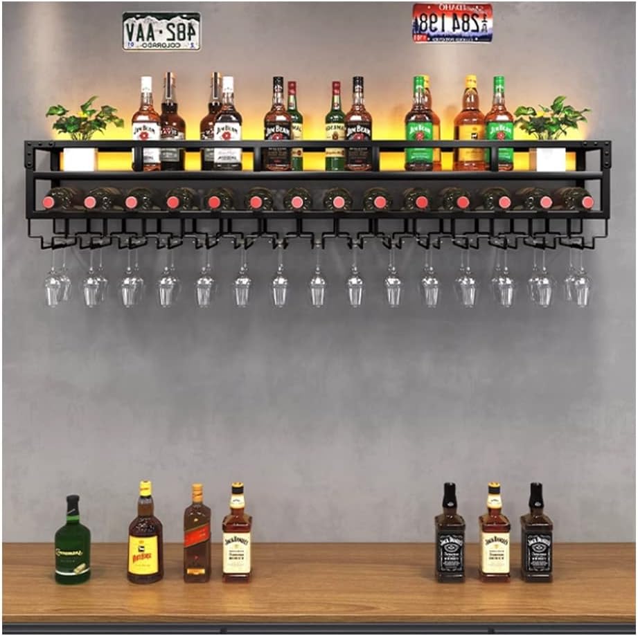ZJDYDY 2-Layer Floating Wall Mounted Wine Rack with LED Light