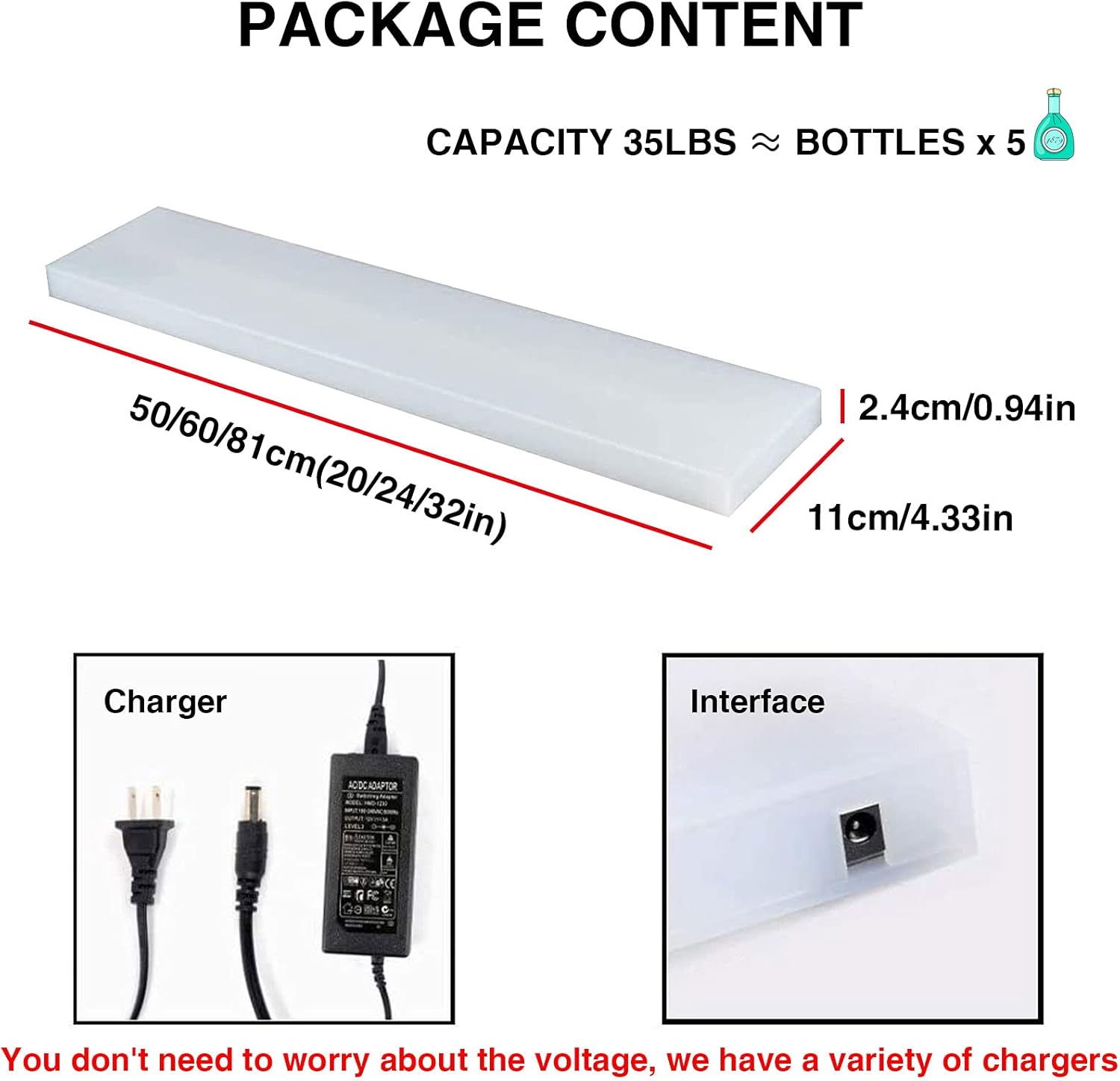 TOYOCC 1-Tier LED Liquor Shelf with Remote Control
