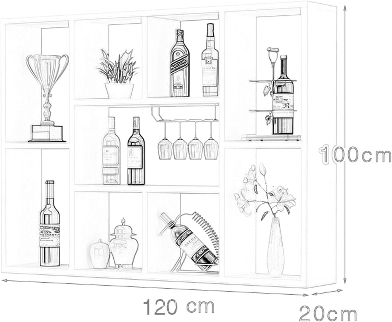 ALDEPO Wall-Mounted Wine Rack 18 Bottle Capacity Teak Wood
