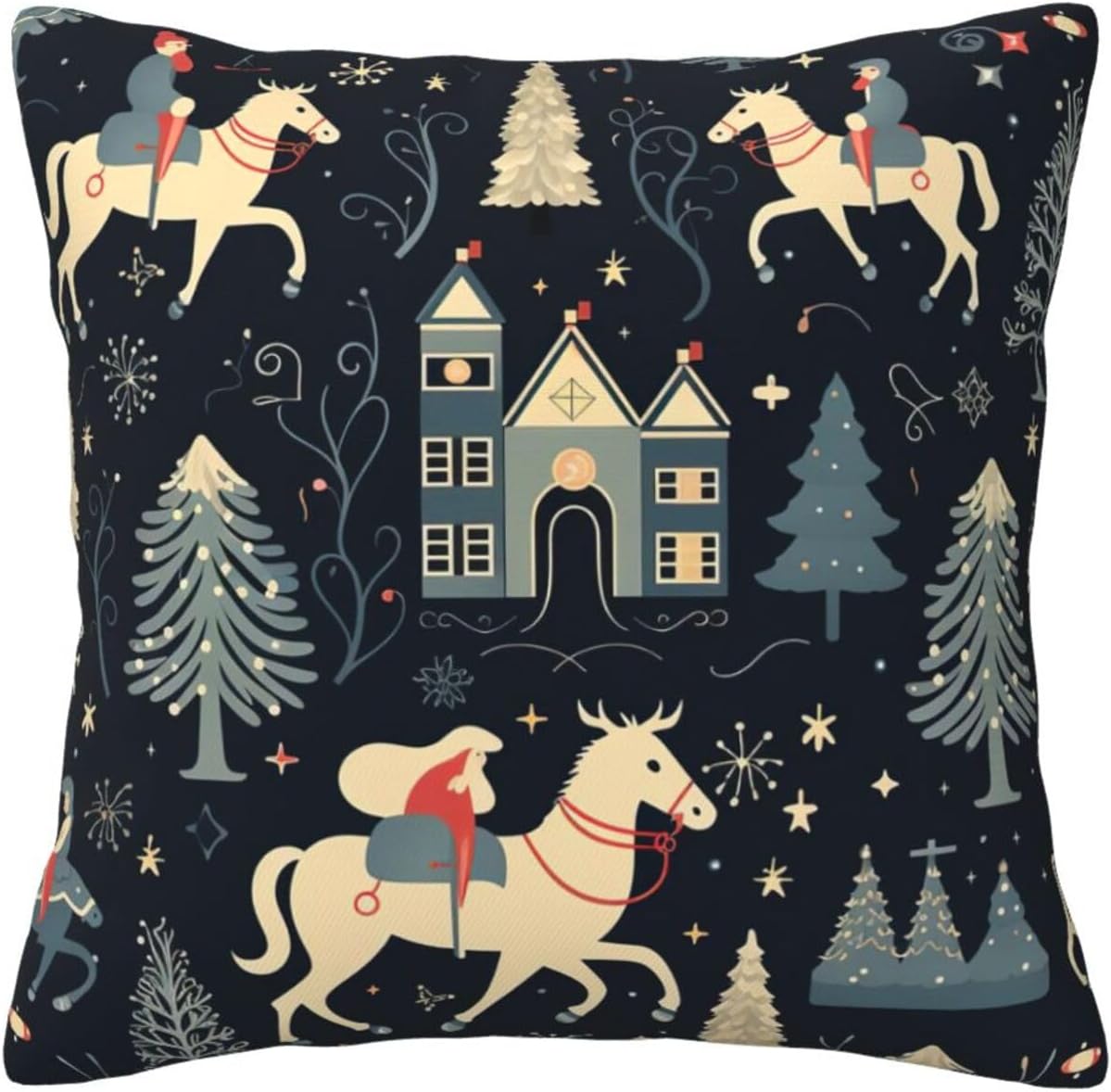 Ogniwo House Deer Tree Christmas Throw Pillow Soft 12x12 Inch Cushion Case