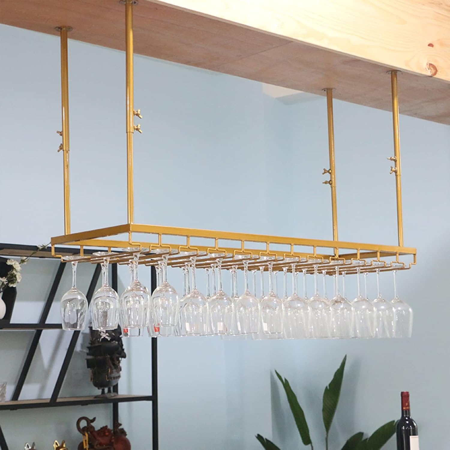 Suuim Ceiling Wine Rack Holder Adjustable Stemware Storage for Bar Kitchen