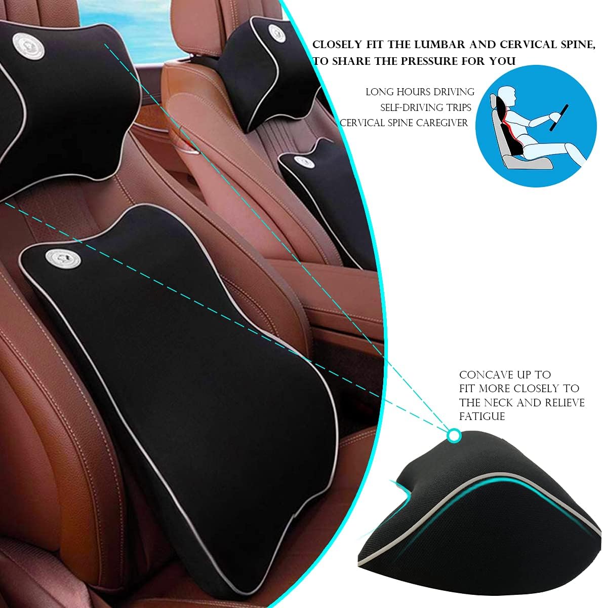 Ecloud Shop Lumbar Support Cushion Set - Black