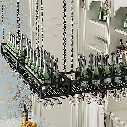 Ceiling Wine Glass Rack with Adjustable Height and Durable Metal
