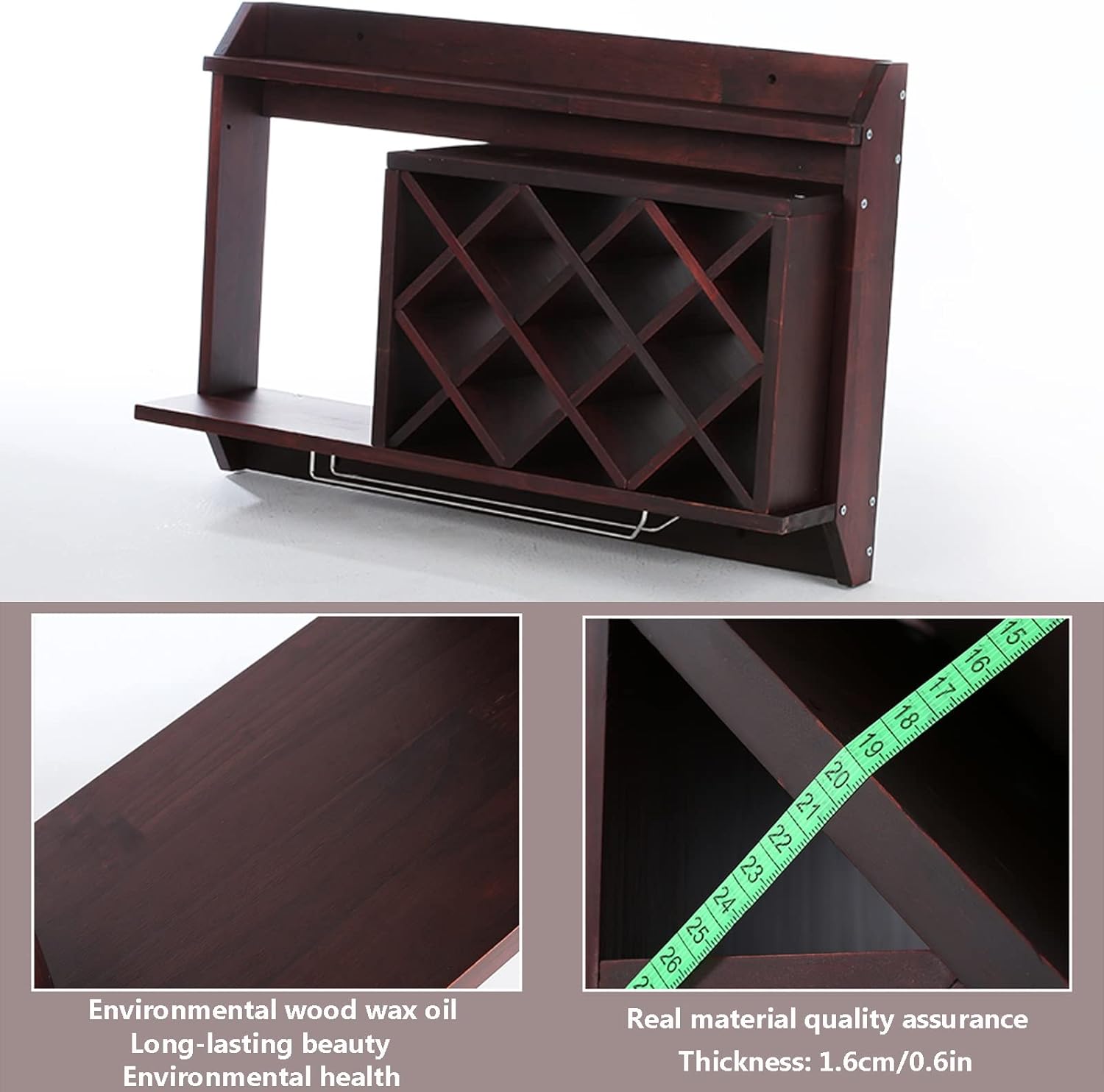 KOHARA Wall-Mounted Wine Rack 3-Layer Wooden Display