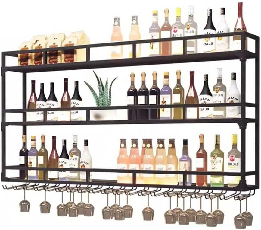SilteD Wall-Mounted Wine Rack with LED Industrial Style Glass Display Shelf