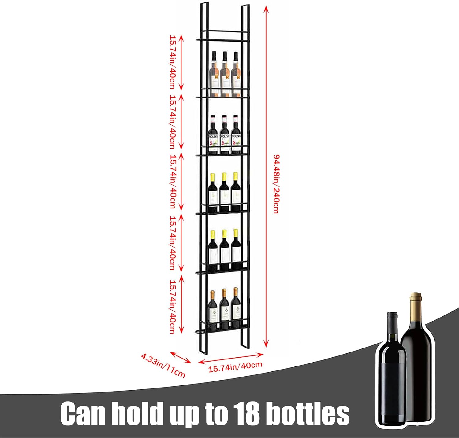 RAJYQODIS Wall Mounted 6-Tier Wine Rack - Black Industrial Style