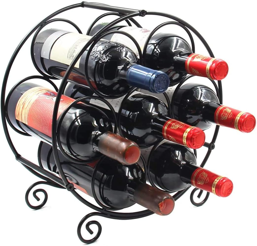 BOCbco 7 Bottle Tabletop Wine Rack - Modern Black Metal Design 1