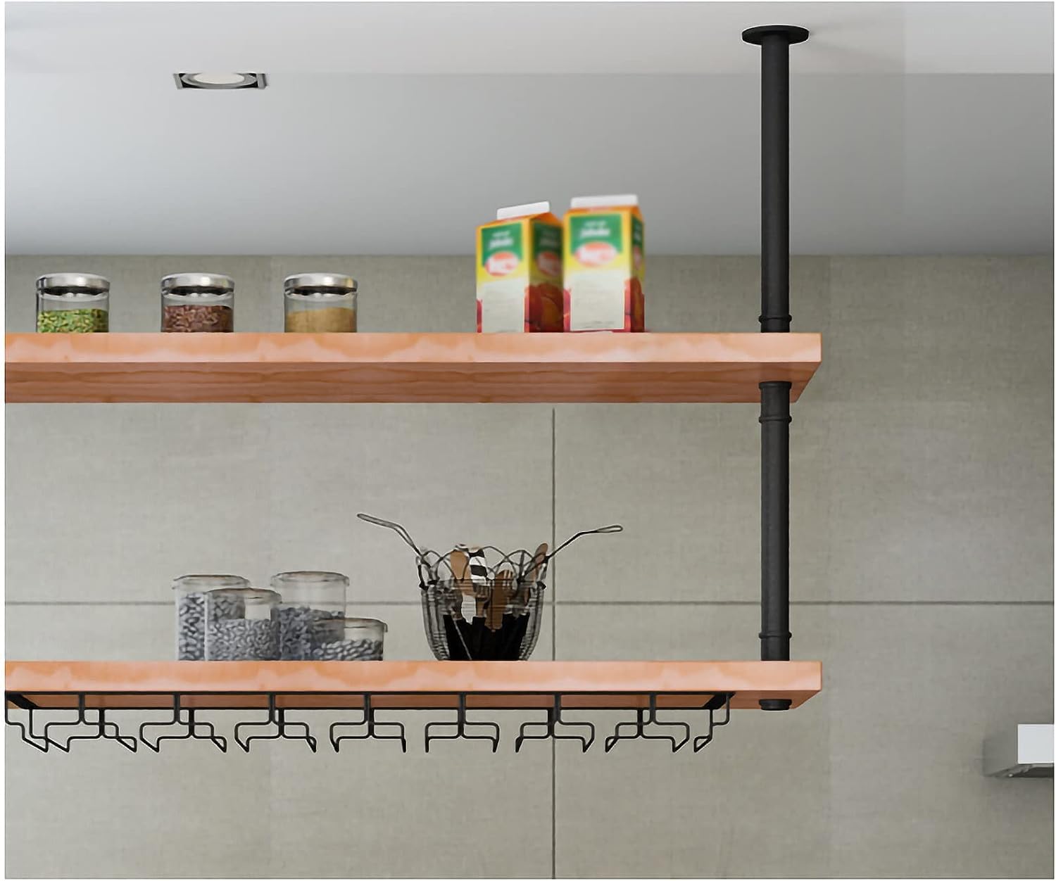 OFCAG Industrial Wine Rack with Glass Holder 100CMx30CM