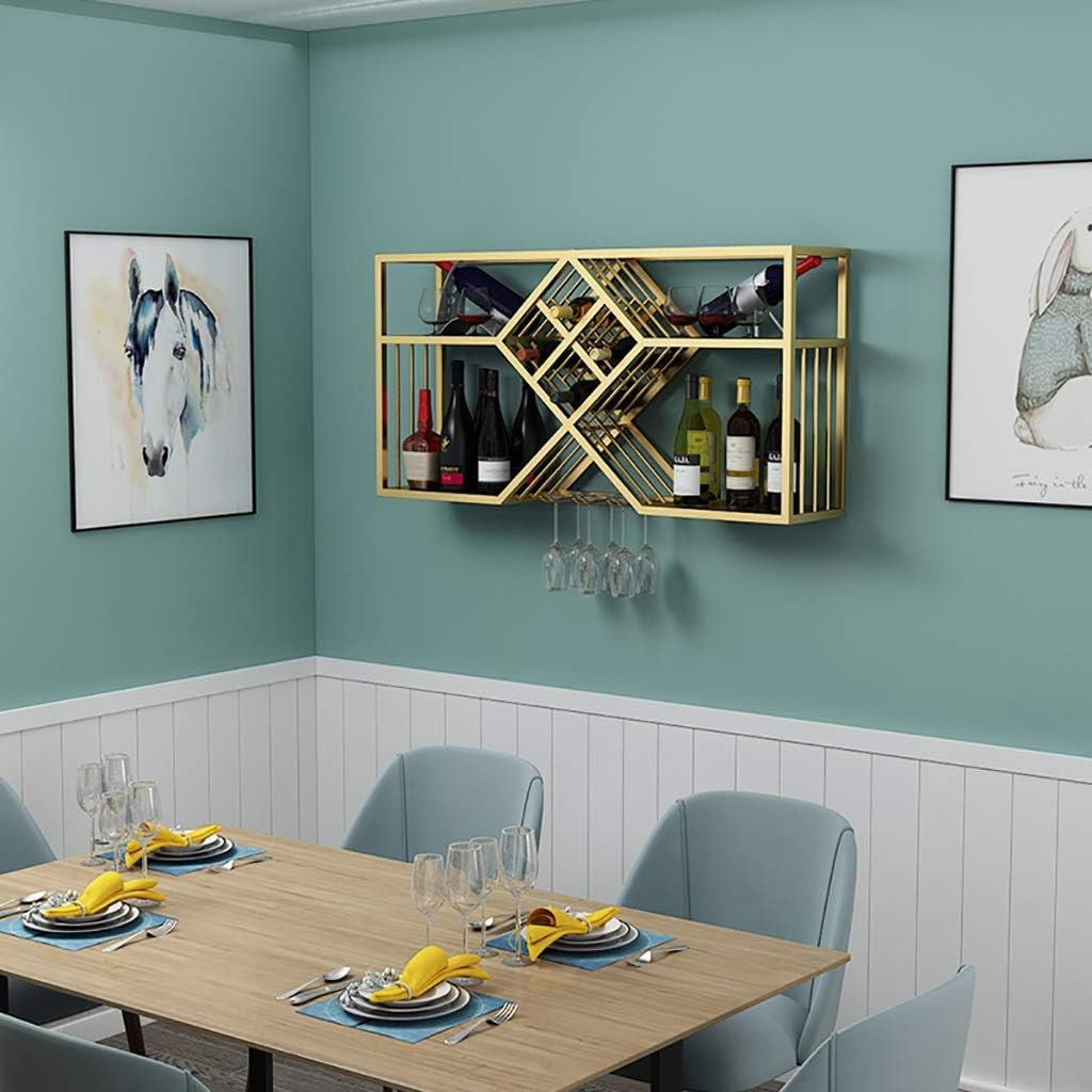 Wall-Mounted Wine Rack Gold Wrought Iron Storage Holder