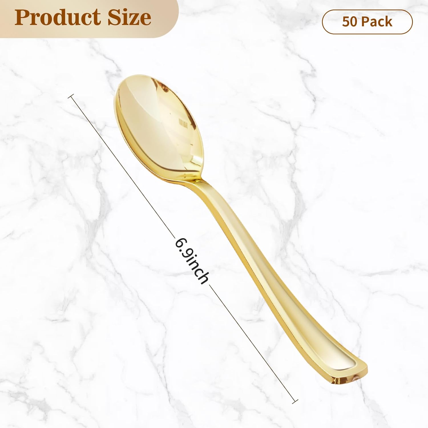 50 Pack Gold Plastic Spoons - Heavy Duty Disposable Serving Utensils