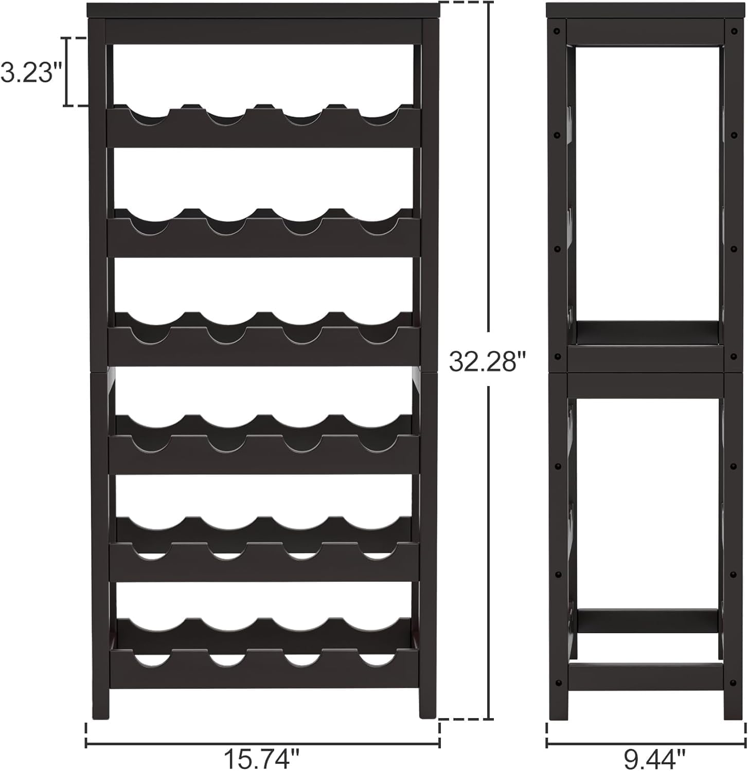 FoverOne 24-Bottle Bamboo Freestanding Wine Rack - Dark Brown