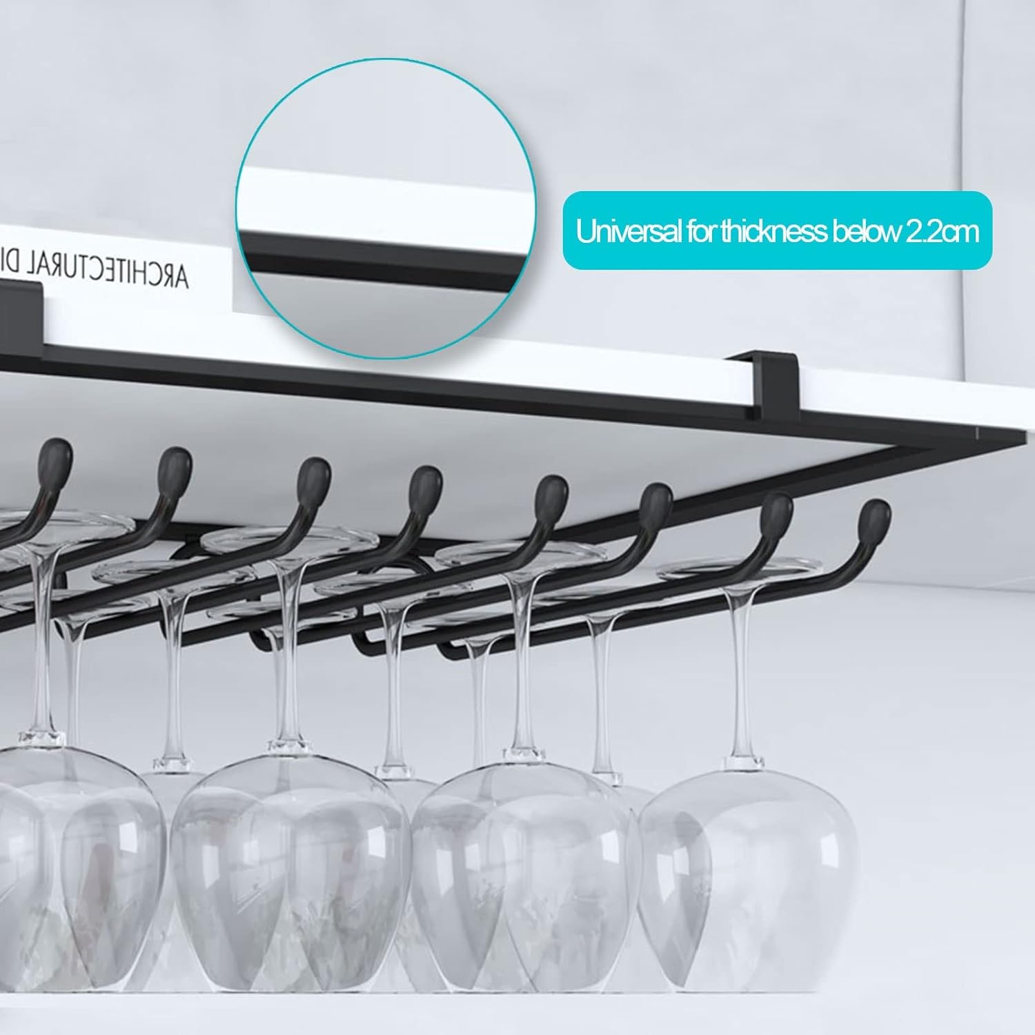 DTDMY Industrial Metal Wine Glass Rack - Under Cabinet Black 30x23cm