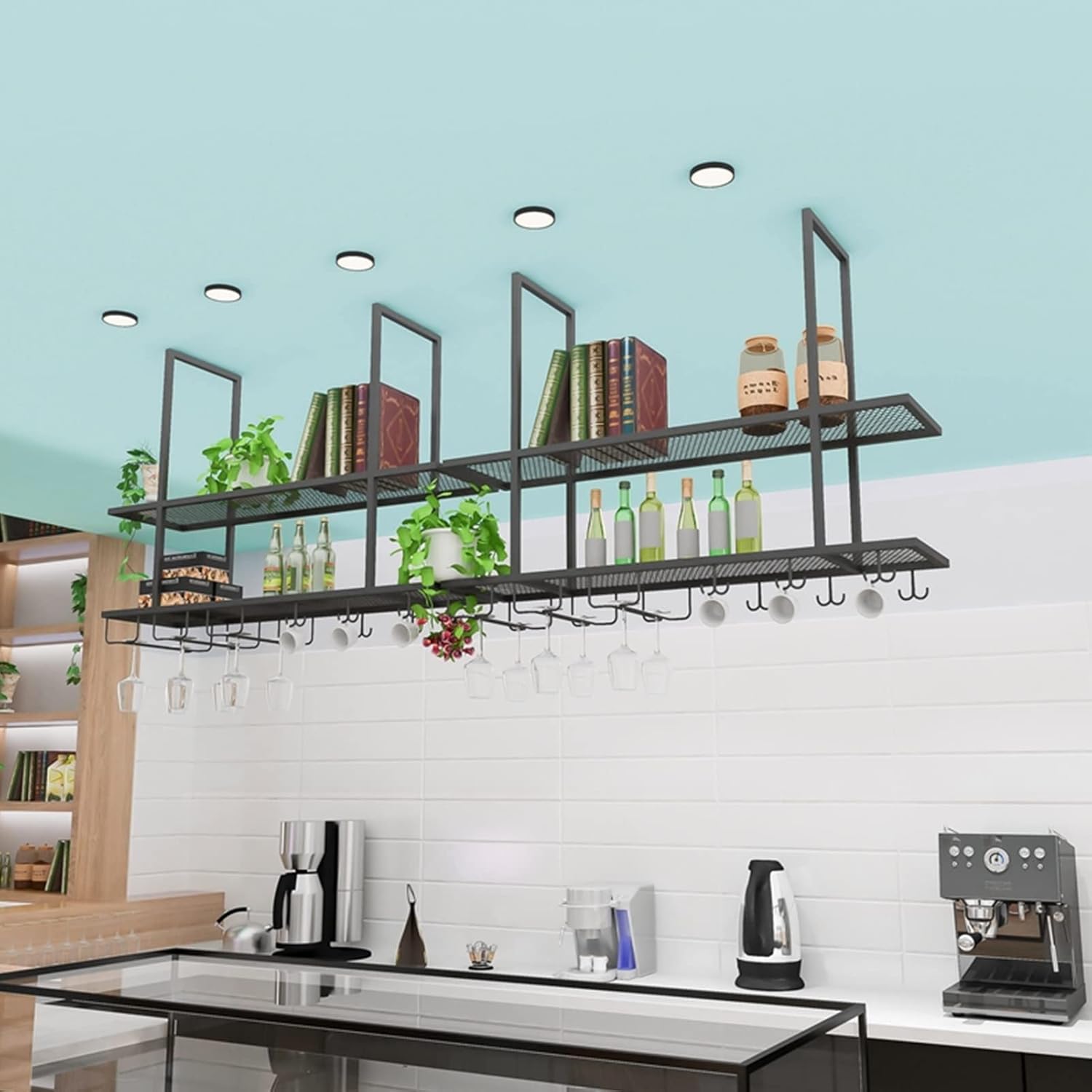 Modern Hanging Wine Rack with Iron Frame for Wall Mount