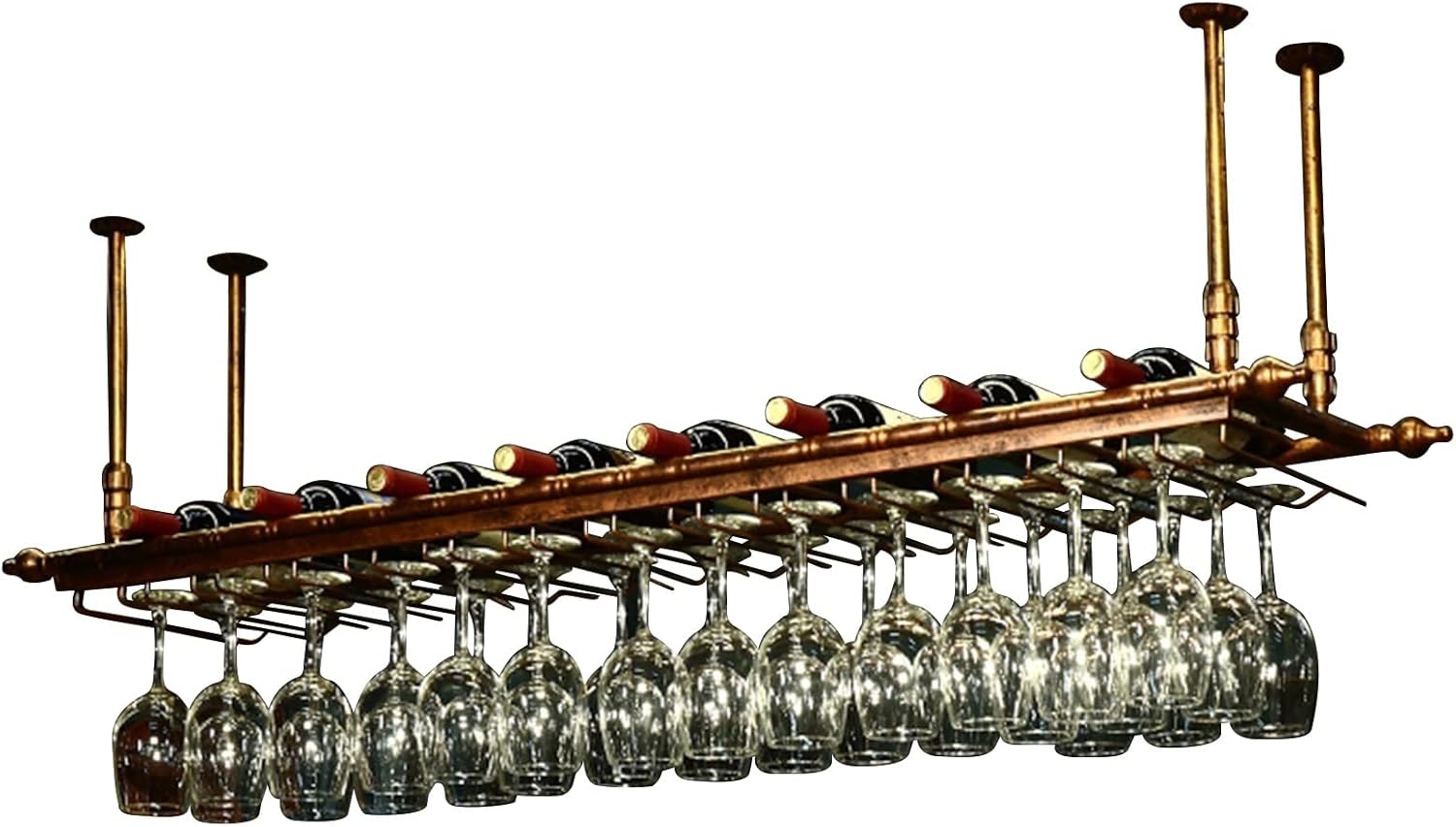 Suuim Ceiling Wine Rack and Glass Holder Adjustable Metal Storage Shelf