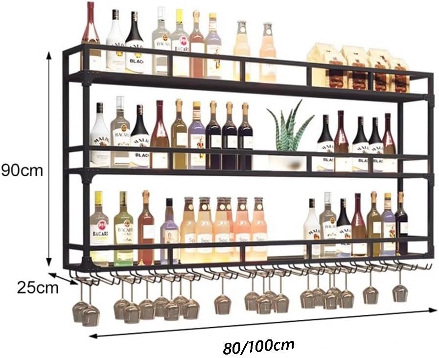 SilteD Wall-Mounted Wine Rack with LED Industrial Style Glass Display Shelf
