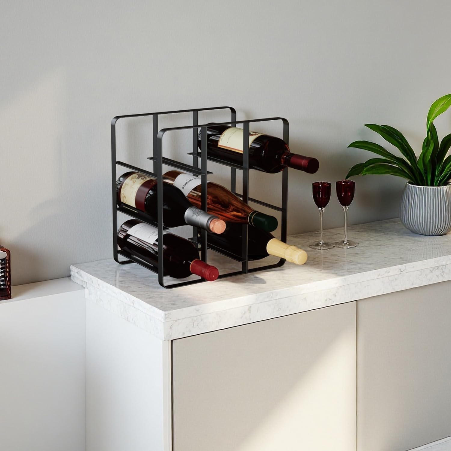 Buruis 9-Bottle Metal Wine Rack Black Freestanding 1