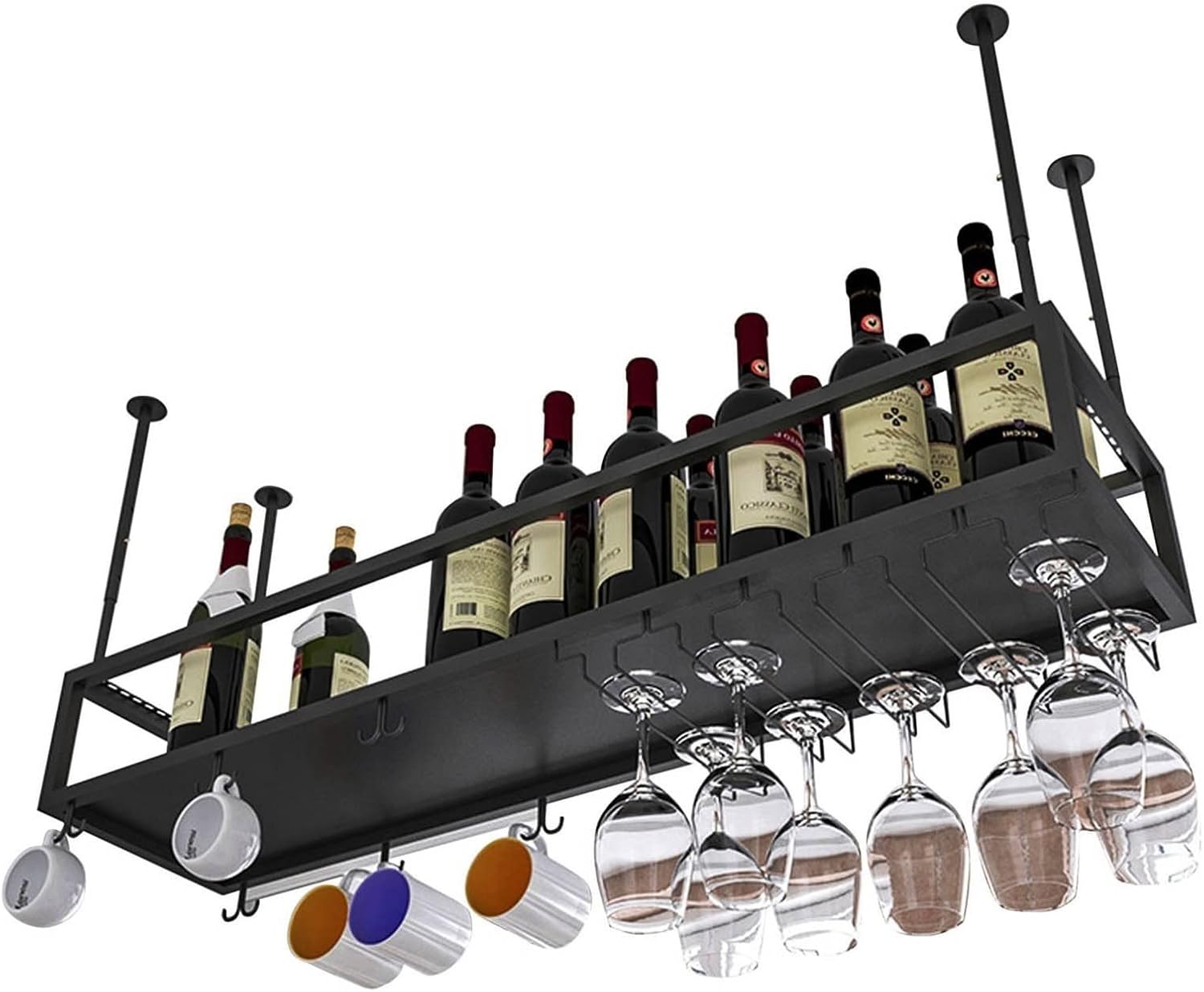 Suuim Iron Wine Holder Ceiling Rack with Adjustable Height