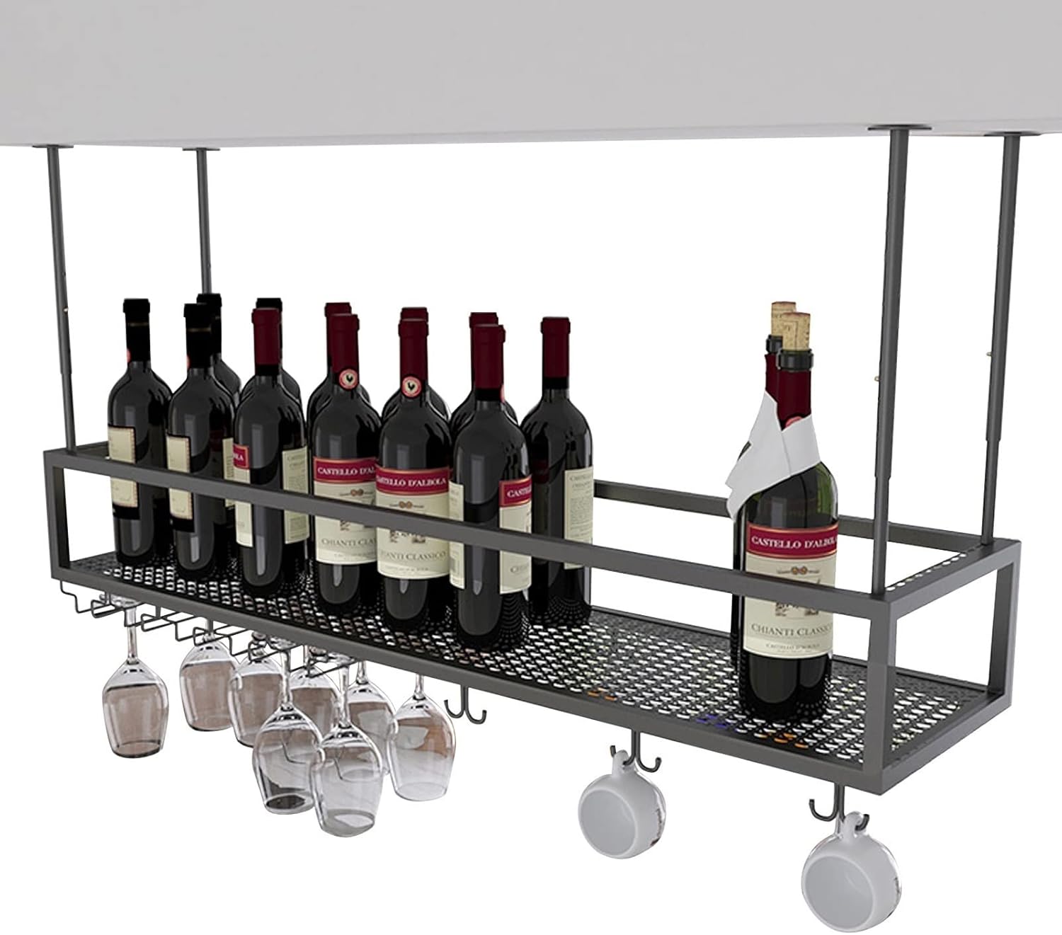 Industrial Black Wine Rack with Stemware Storage