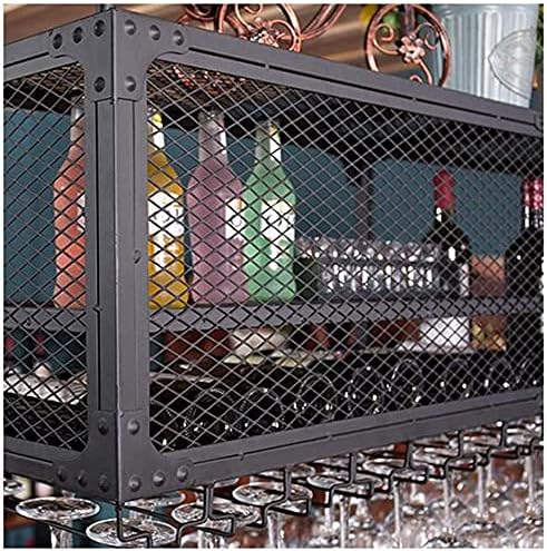Industrial Ceiling Wine Rack with Glass Holder Shelf