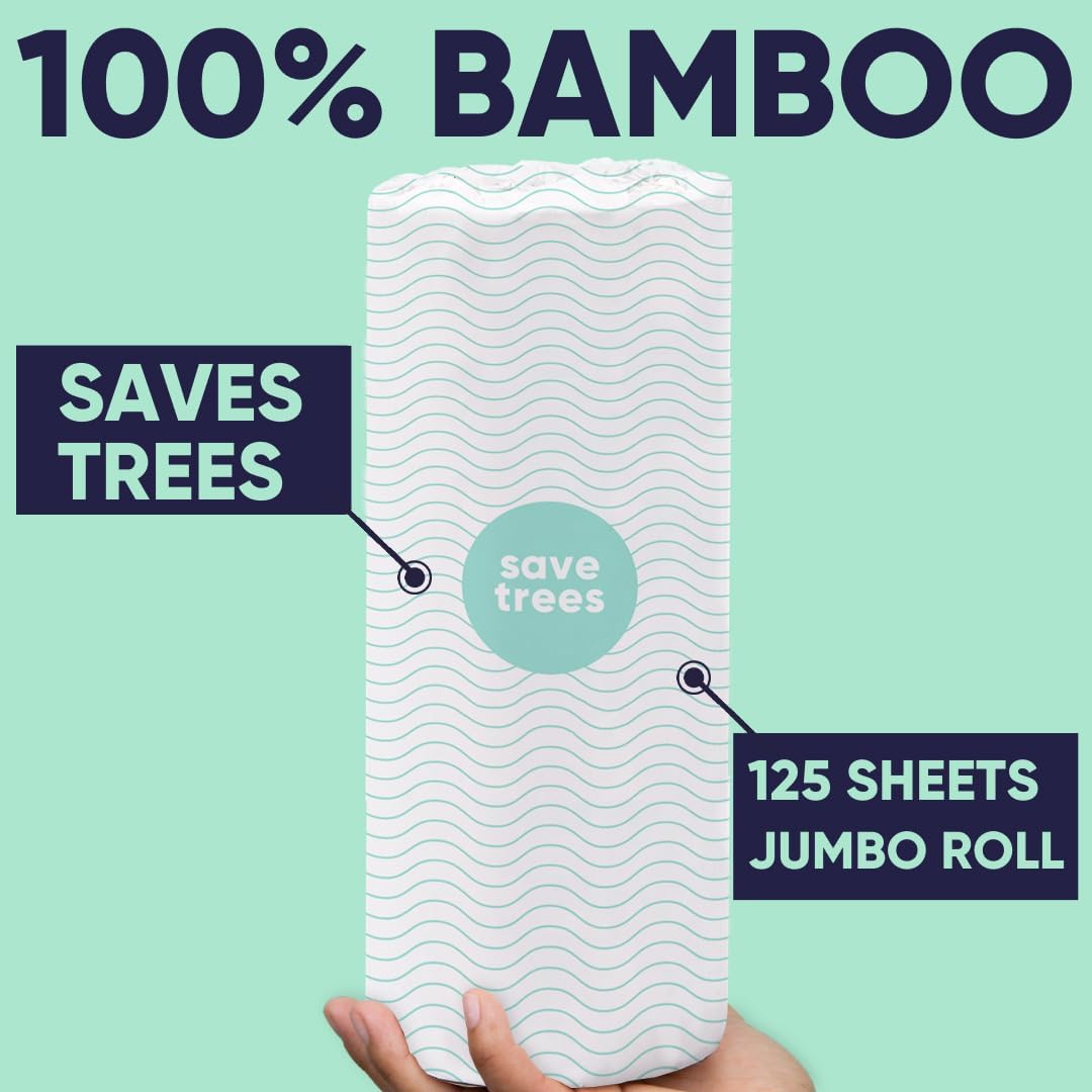 Bamboo Paper Towels 12pk - 1800 Sheets Eco-Friendly Kitchen Rolls