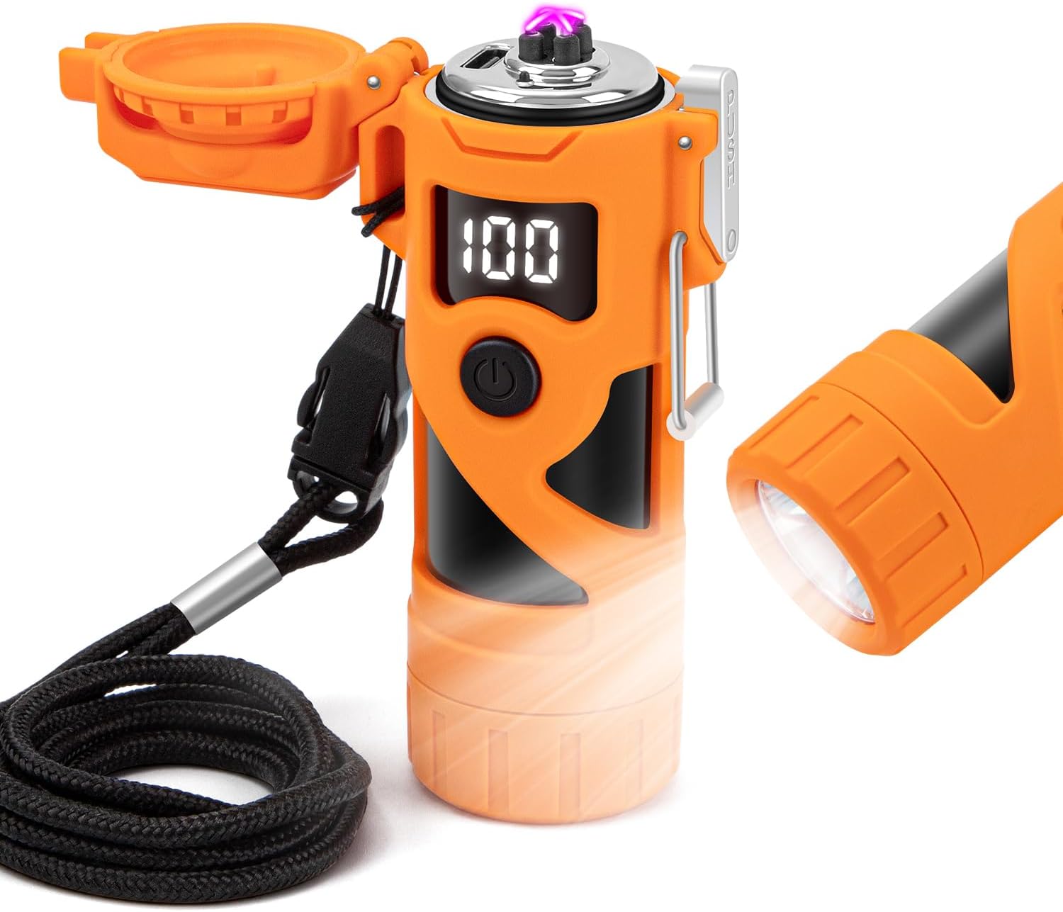 LcFun Rechargeable Waterproof Dual Arc Plasma Lighter with Flashlight and Battery Display