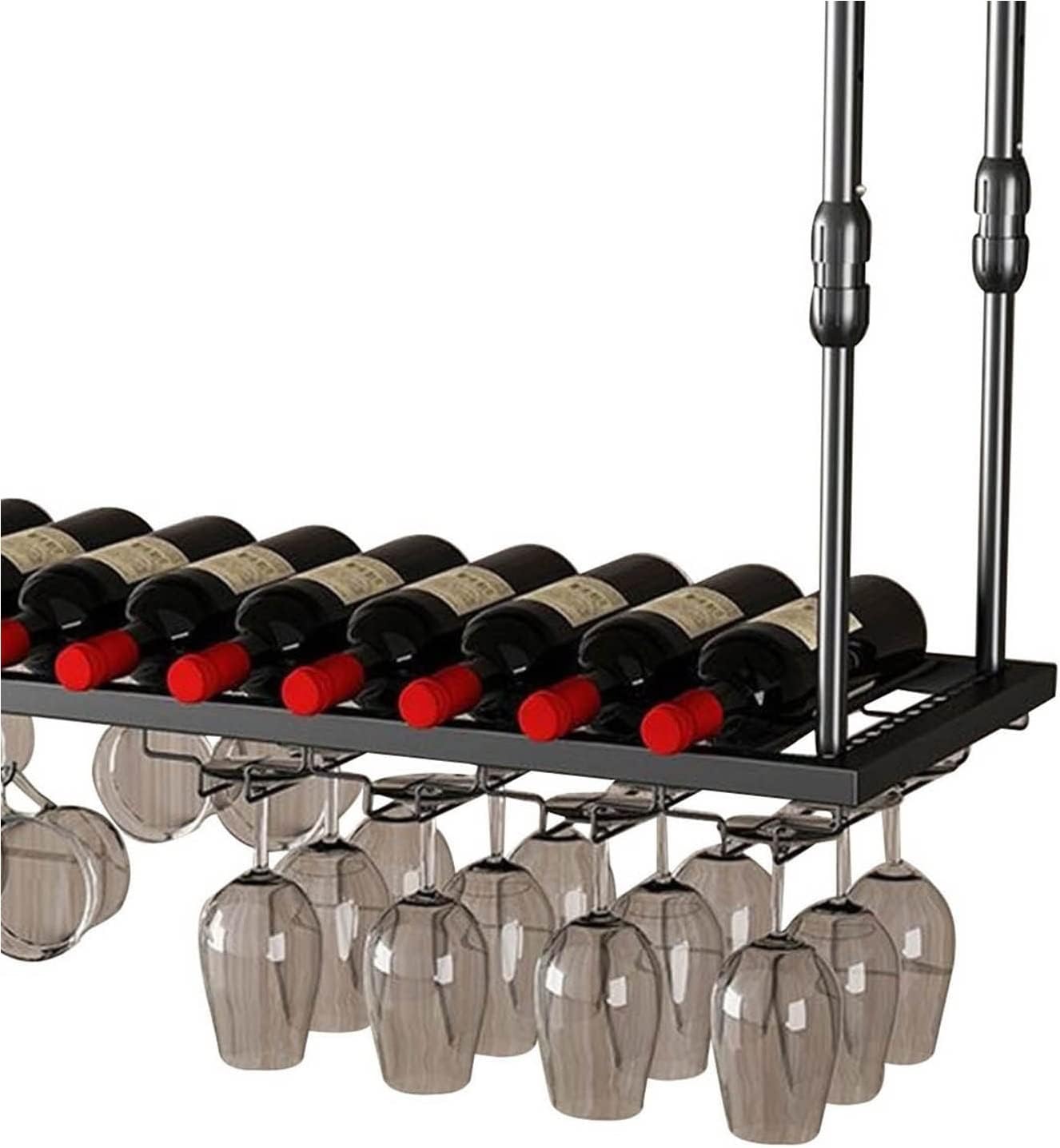 Suuim Ceiling Wine Rack - Adjustable Height and Width Black Stemware Glass Holder