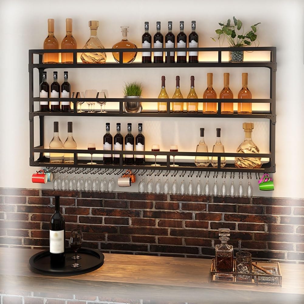 SilteD Wall-Mounted Wine Rack with Glass Holder Black 80x25x90cm