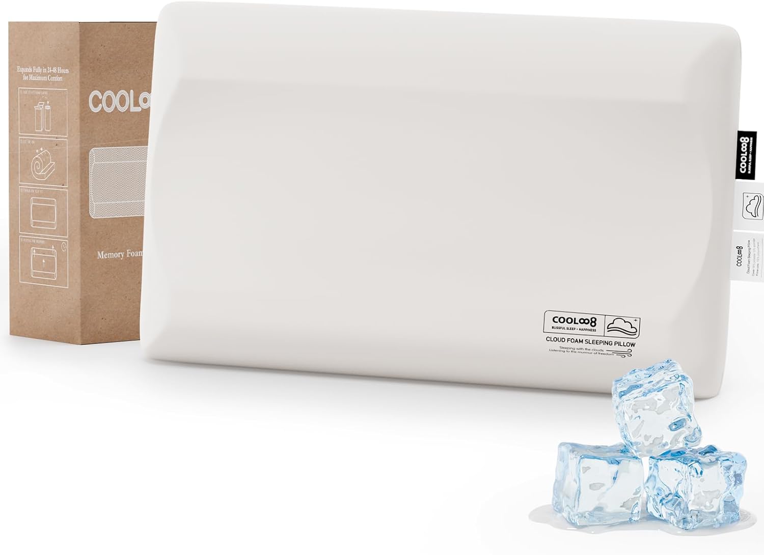 Cooloo8 Ultra-Thin Memory Foam Queen Pillow for Neck Pain Relief