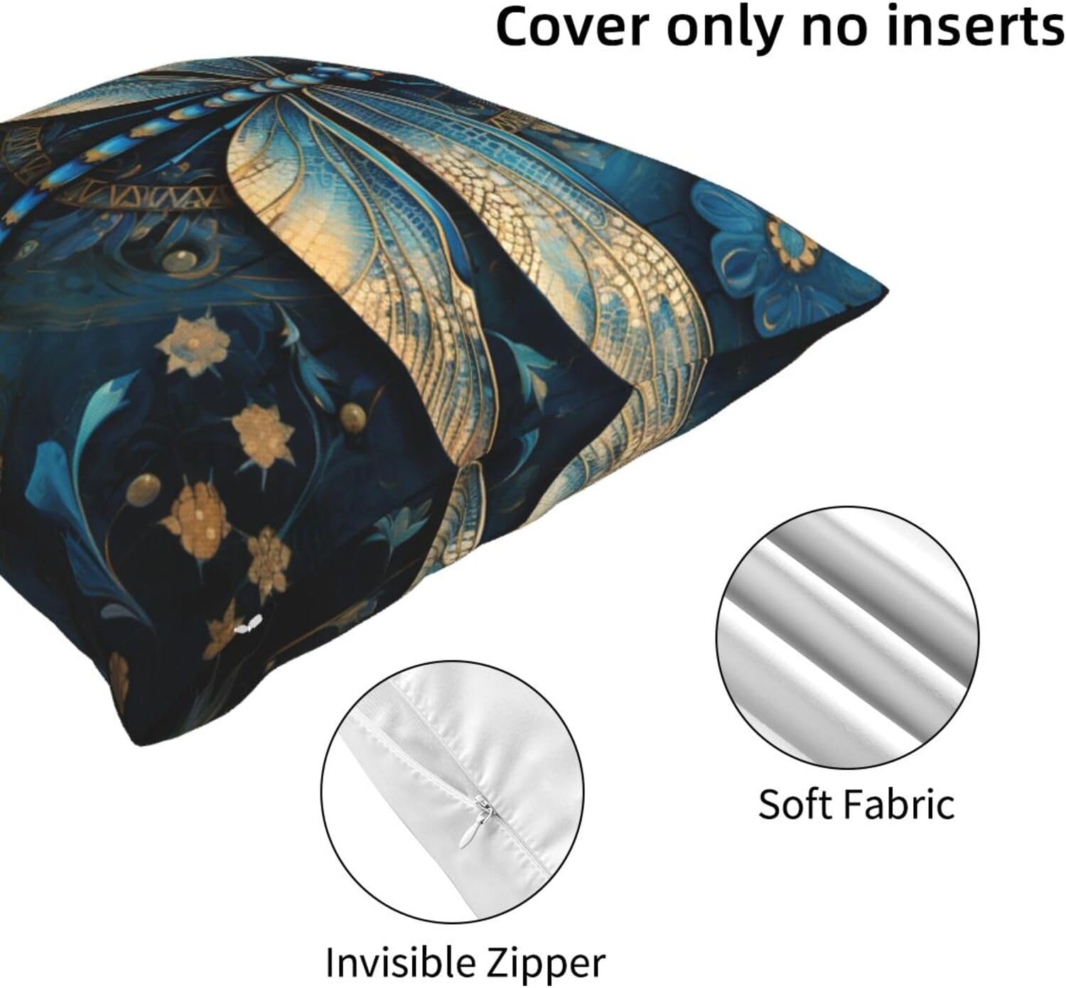 Ogniwo Art Blue Dragonfly Throw Pillow 12x12 Inch Soft Square Cushion Case