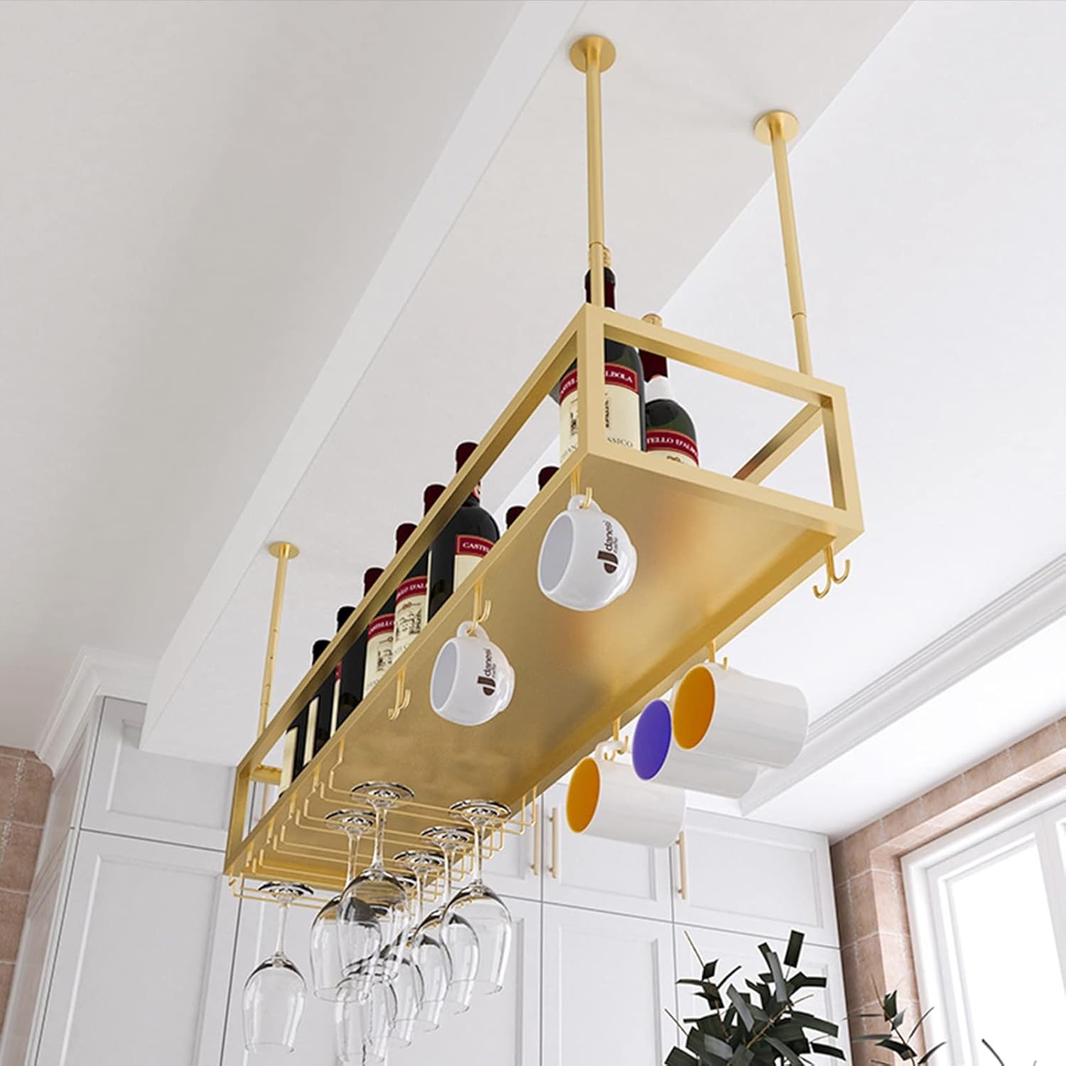 Adjustable Wine Rack with Stemware Holder - Gold