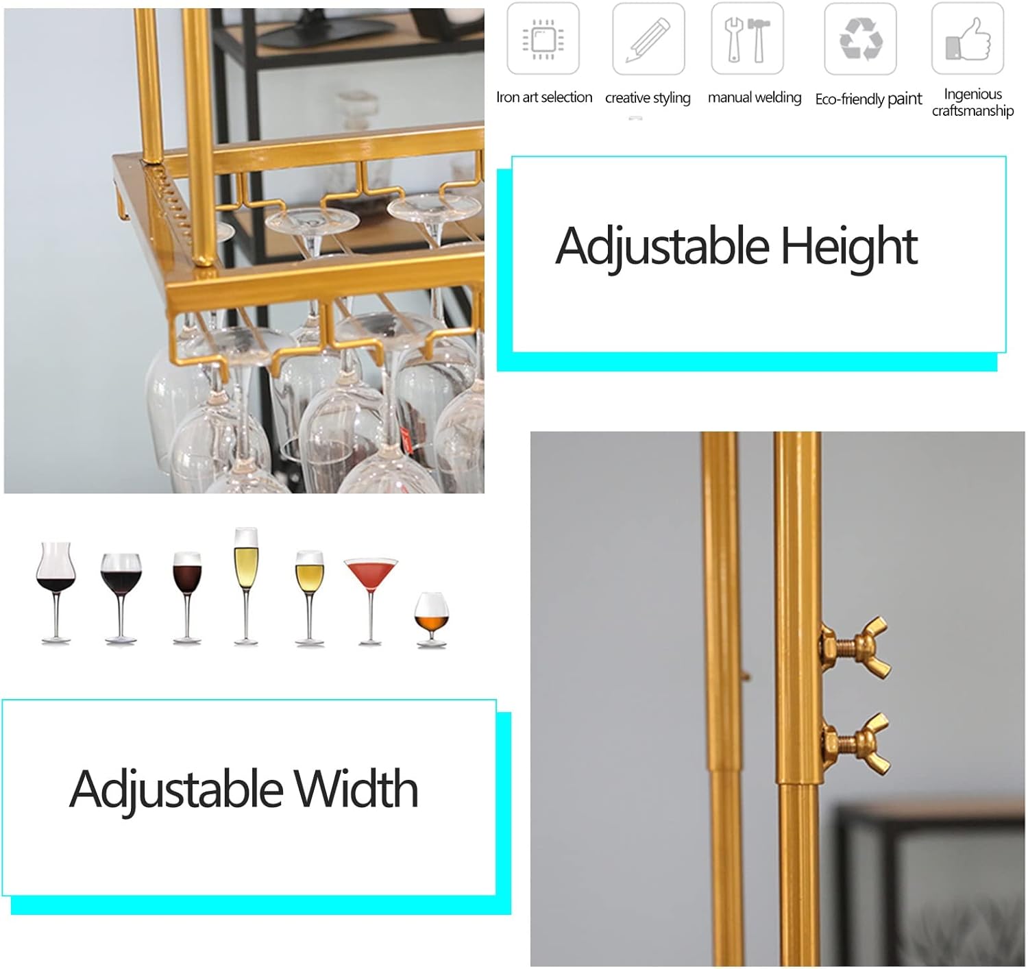 Suuim Ceiling Wine Rack Holder Adjustable Stemware Storage for Bar Kitchen