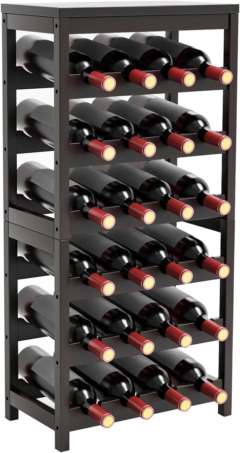 FoverOne 24-Bottle Bamboo Freestanding Wine Rack - Dark Brown