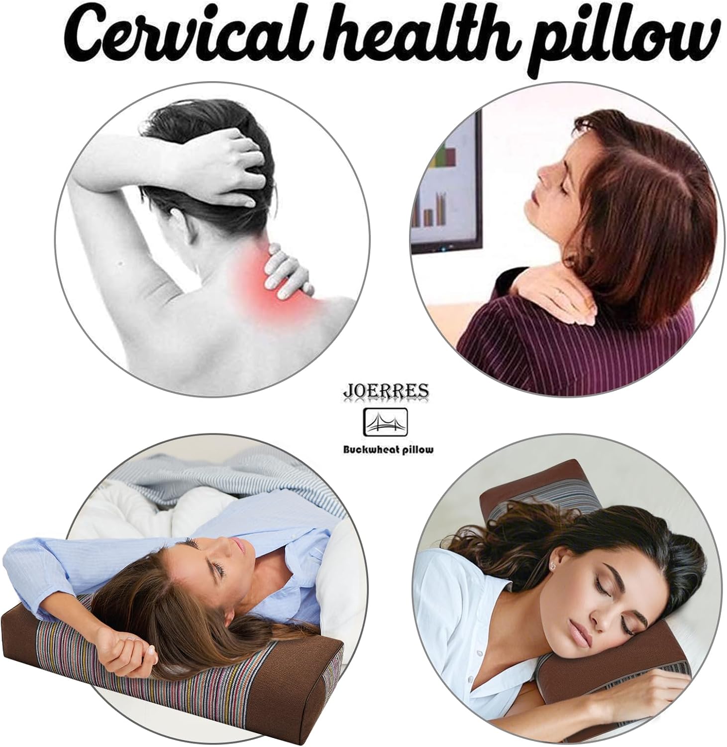 JOERRES Buckwheat Pillow for Neck Support Brown 21x8x3 Inch