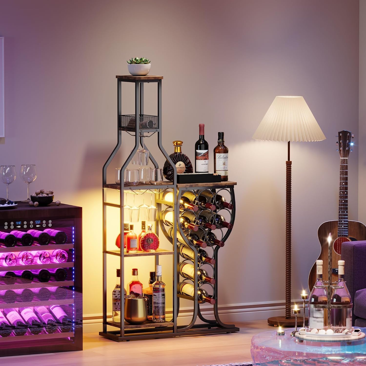 HavenlyYouth 5-Tier Freestanding Wine Cabinet with RGB Lighting 1