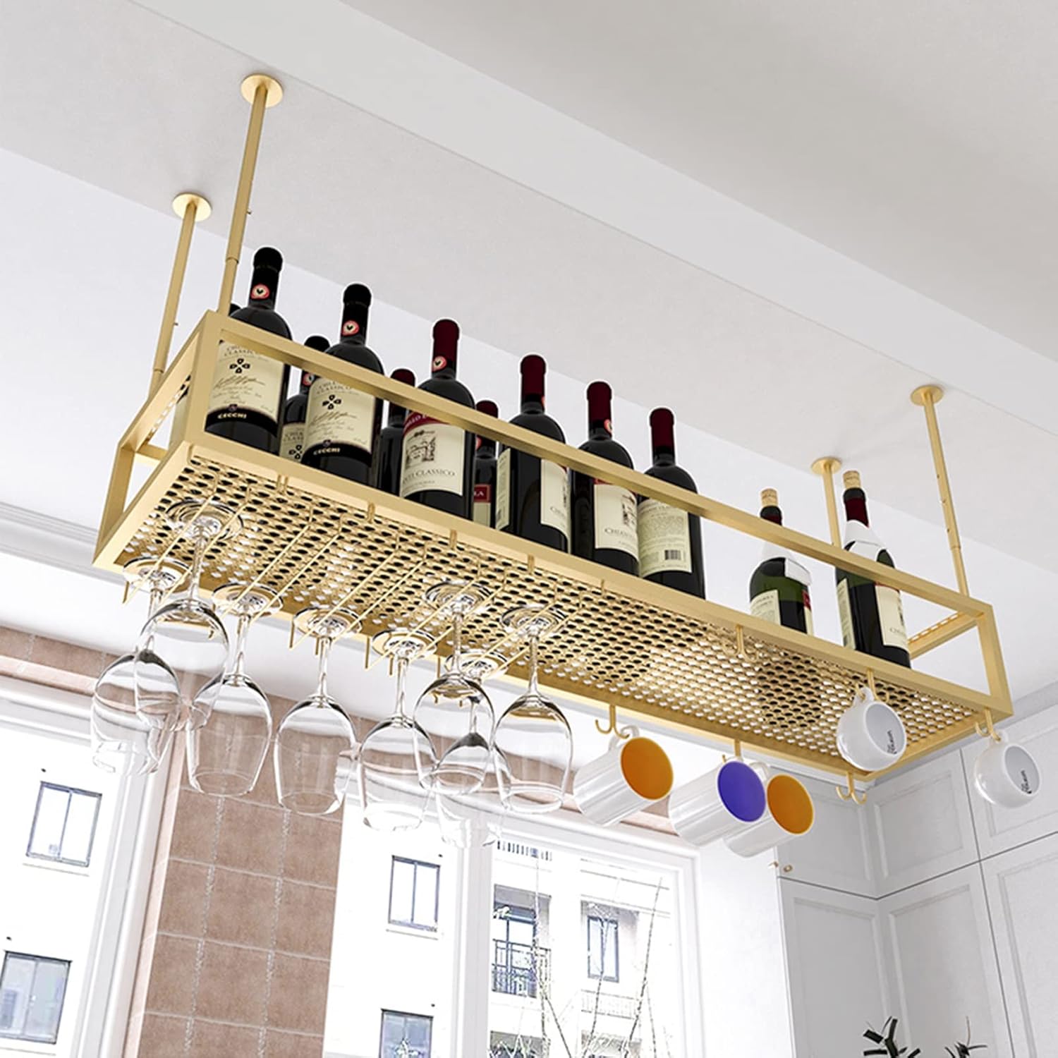 Adjustable Wine Glass Holder for Cabinet and Ceiling