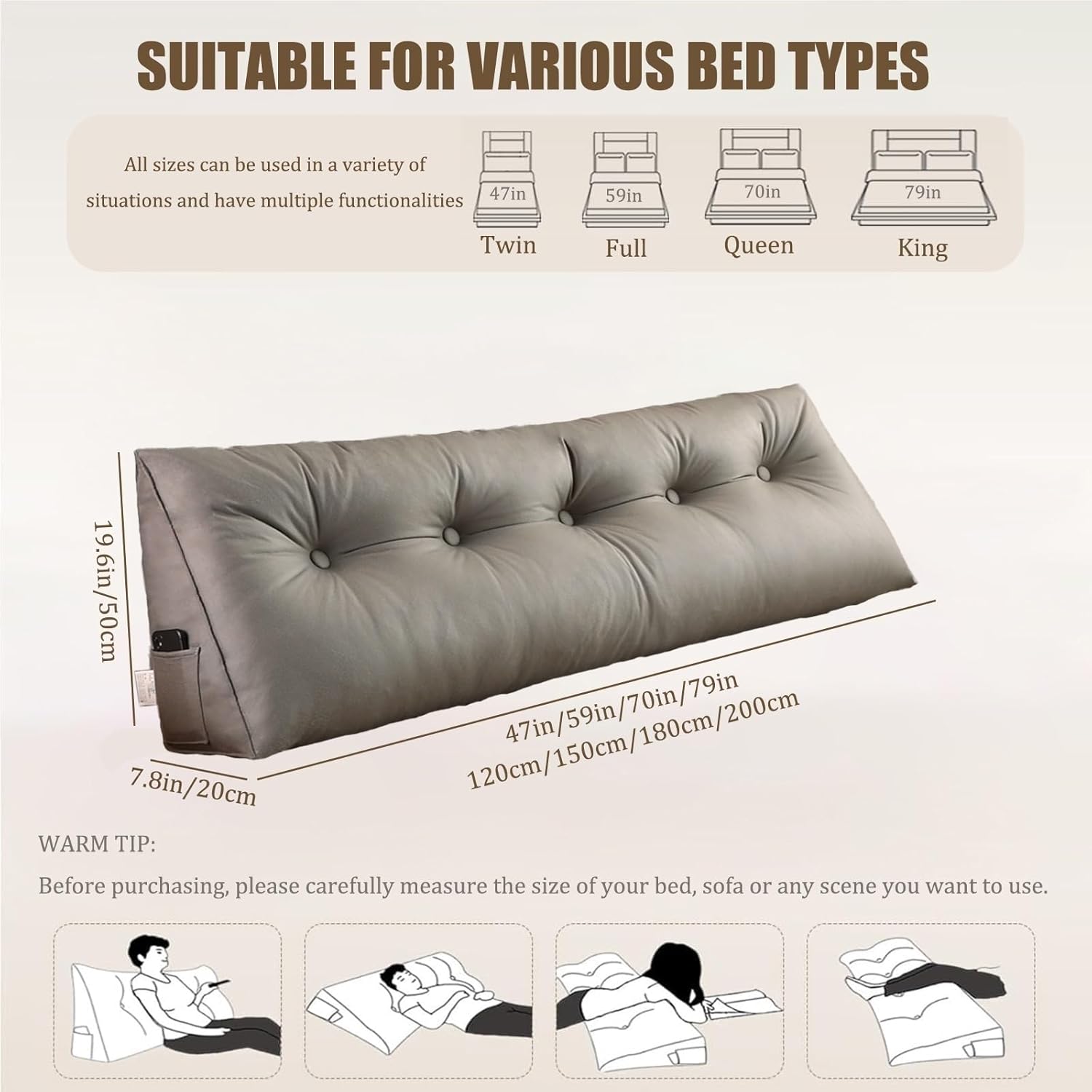 KANG DONG Large Triangular Headboard Wedge Pillow for Reading and Relaxing