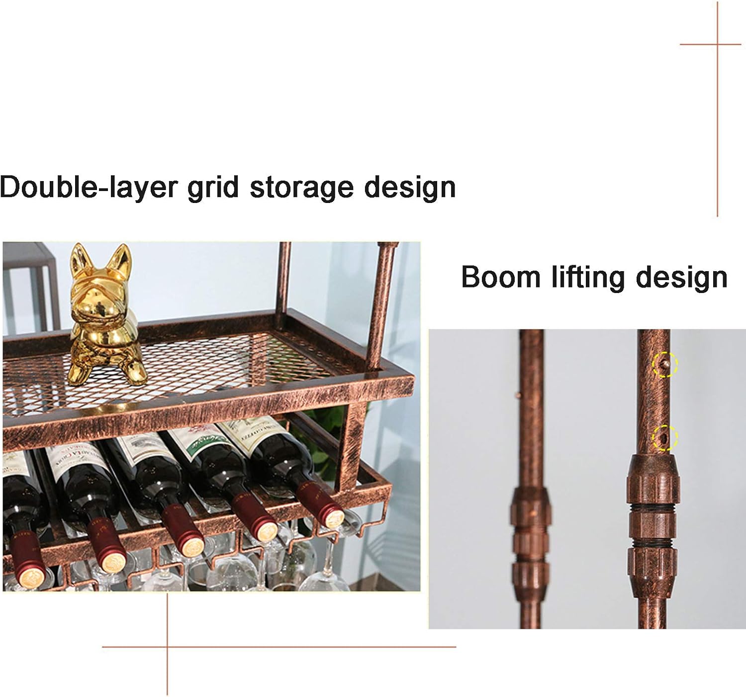 Industrial Hanging Wine Rack with 2 Layers