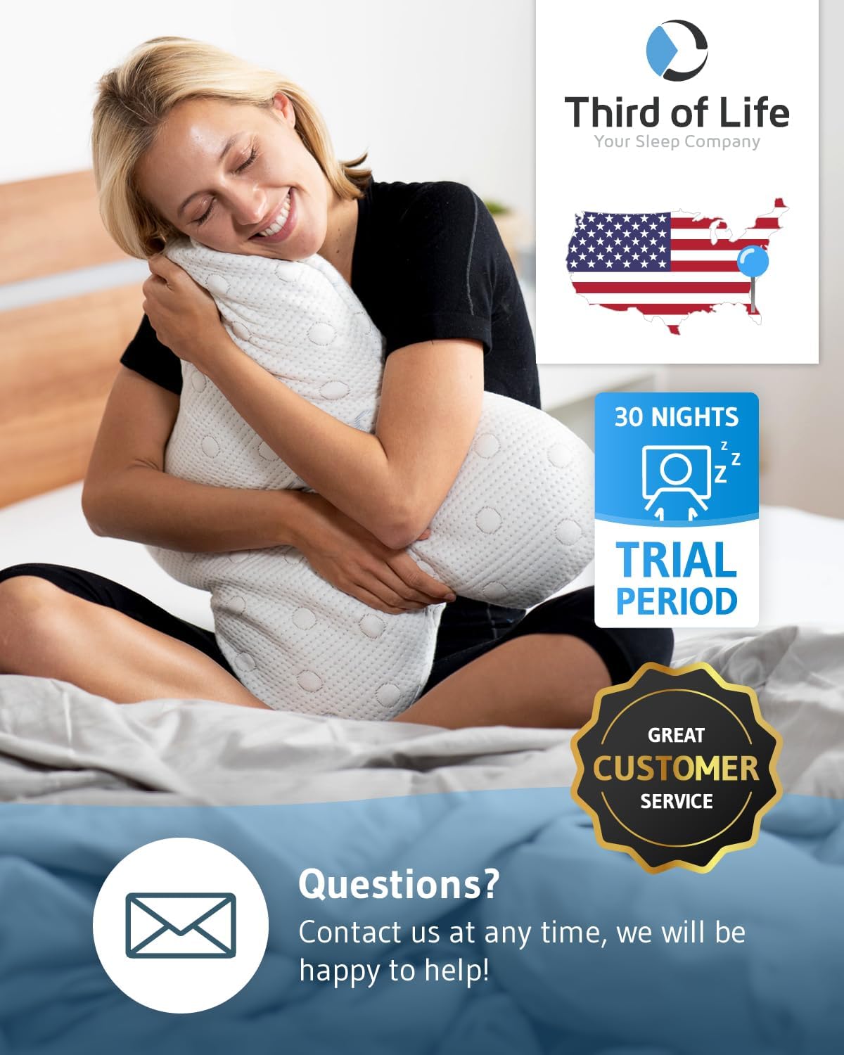 Third of Life Side Sleeper Pillow Ergonomic Thermoregulating