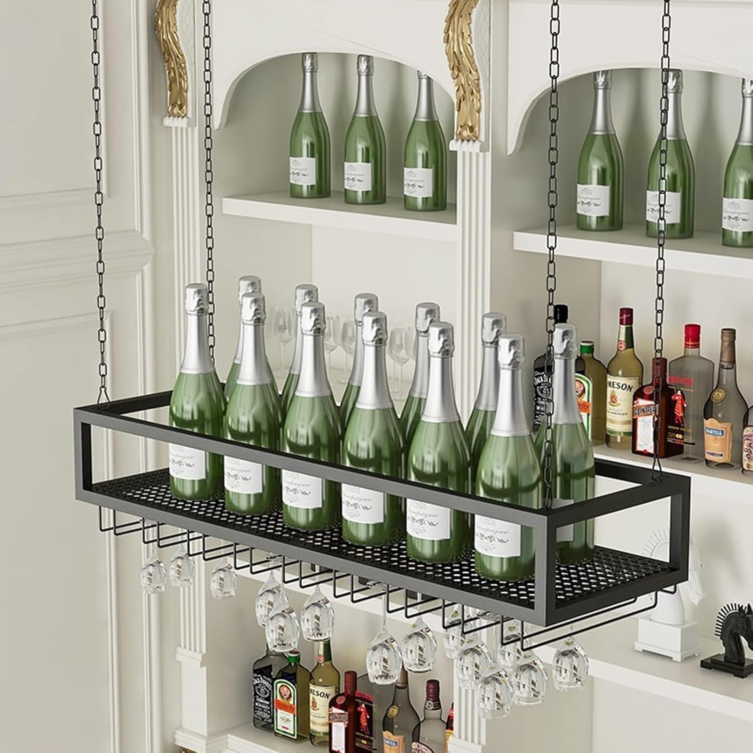 Ceiling Wine Glass Rack with Adjustable Height and Durable Metal