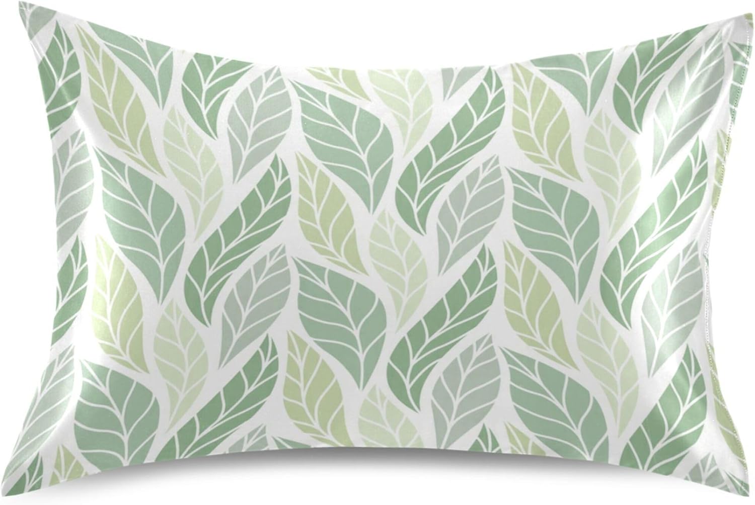 TSENQUE Geometric Green Leaves Pattern Satin Pillow Case