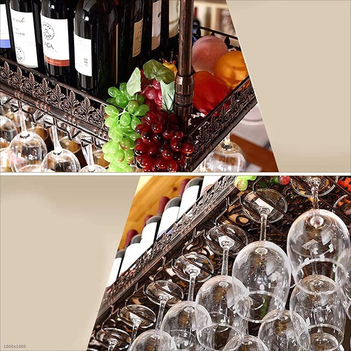 Adjustable Metal Ceiling Wine Rack Holder - 60x35cm Black