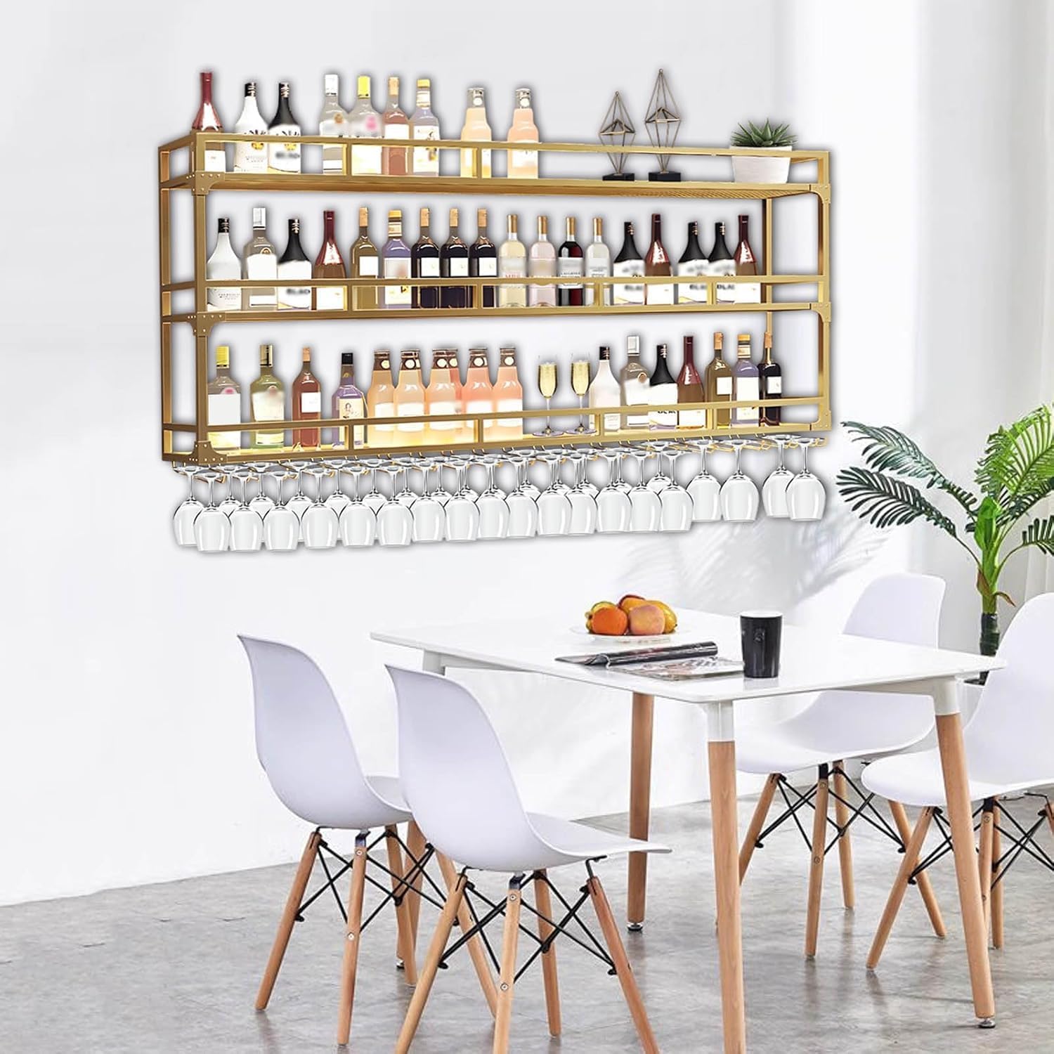 Wall Mounted Wine Rack 3 Tiers Gold Metal